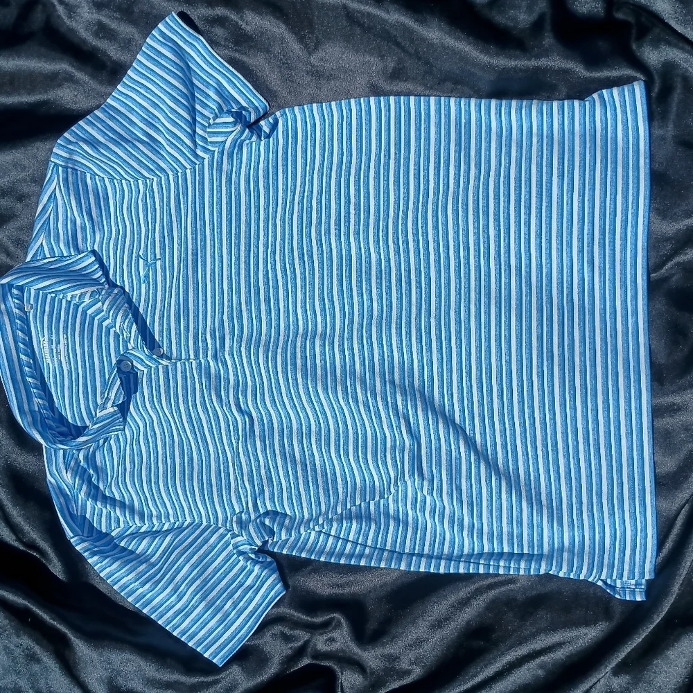 Puma Blue Polo Shirt with Classic Stripes - Picture 7 of 12